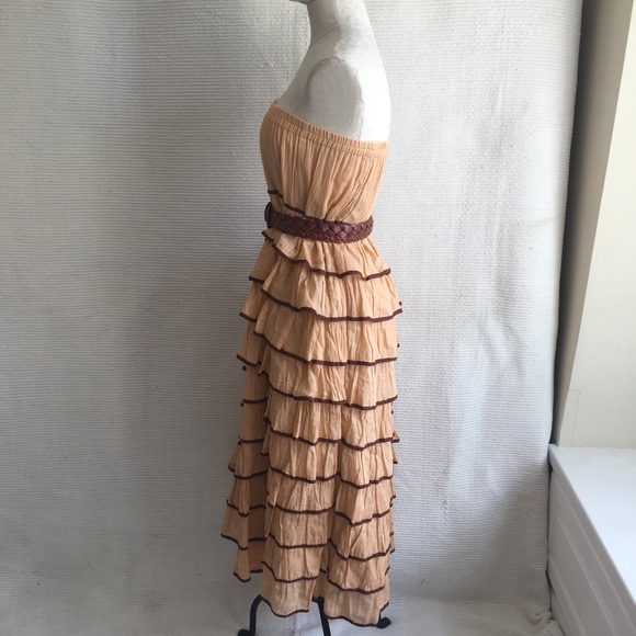 Vintage 70s Tiered Ruffle Maxi Skirt Prairie Dress - Picture 8 of 9